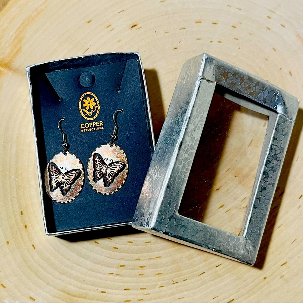 Copper reflections butterfly dangle earrings